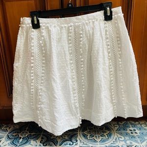 J. Crew Swiss Dot Crochet Pom Pom White Skirt
